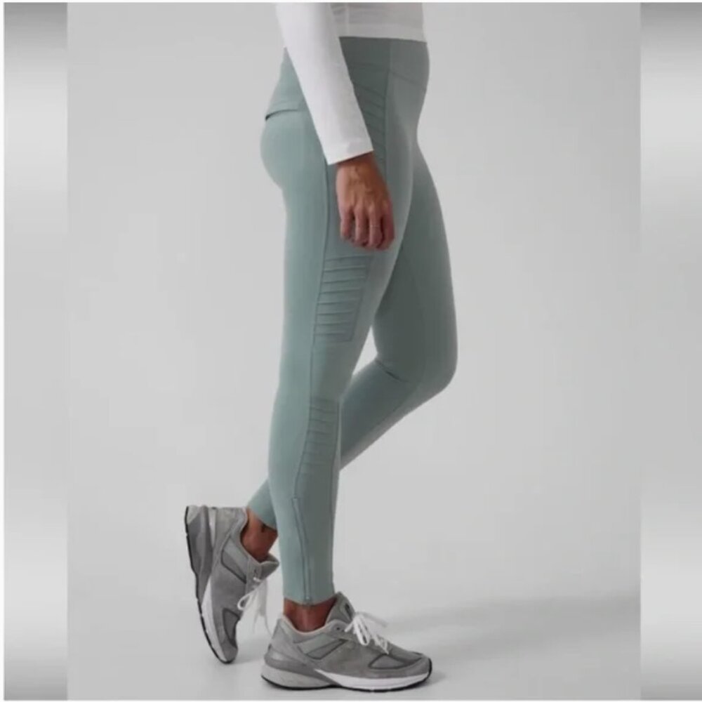 Athleta Delancey Moto Tight Leggings Pant Women XS Light Green Travel Athletic